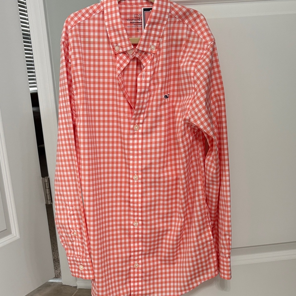 Vineyard Vines Kids Orange Gingham Button Down Shirt